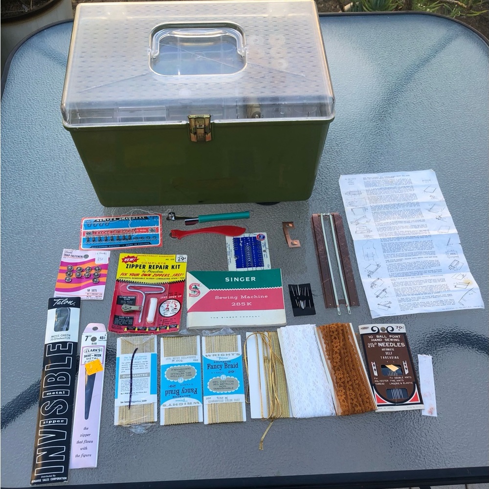Vintage 70s Wilson Wil-Hold Atomic Avocado Hard Case Sewing Box With Supplies